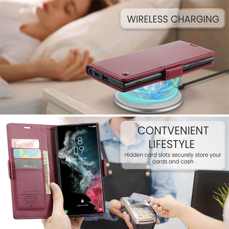 CaseMe Samsung Galaxy S22 Ultra Wallet RFID Blocking Magnetic Buckle Case - Image 4