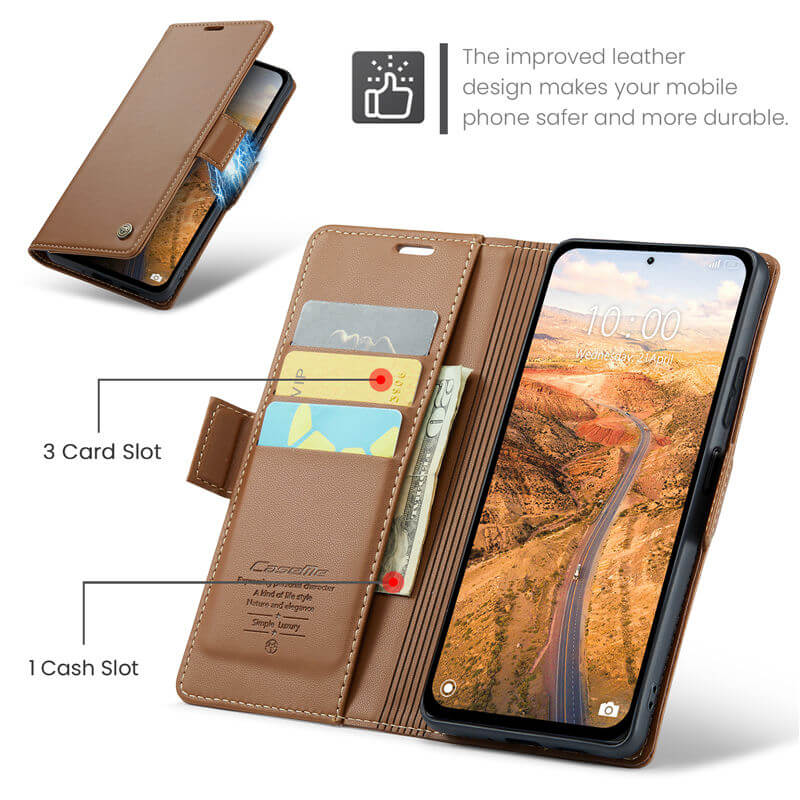 CaseMe Xiaomi Redmi Note 13 5G Wallet RFID Blocking Magnetic Buckle Case - Image 6
