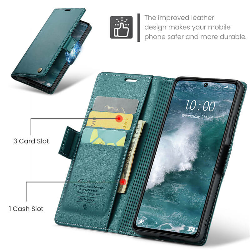 CaseMe Xiaomi Redmi Note 13 Pro 5G Wallet RFID Blocking Magnetic Buckle Case - Image 6