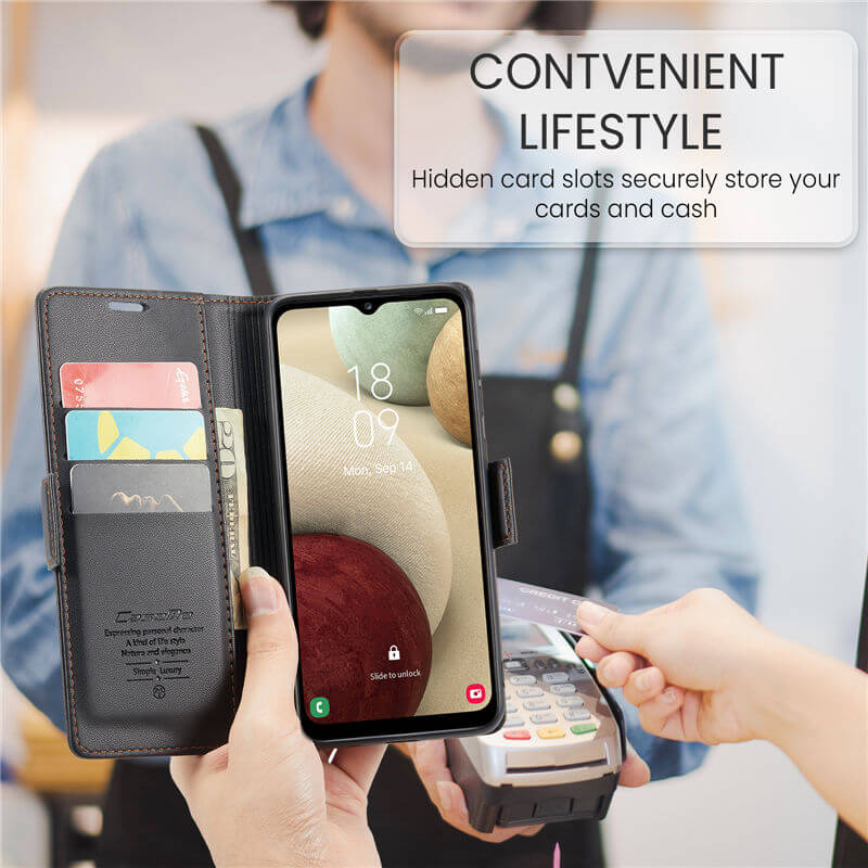 CaseMe Samsung Galaxy A12 5G Wallet RFID Blocking Magnetic Buckle Case - Image 4