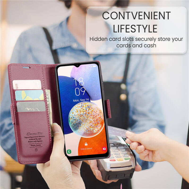 CaseMe Samsung Galaxy A14 Wallet RFID Blocking Magnetic Buckle Case - Image 4