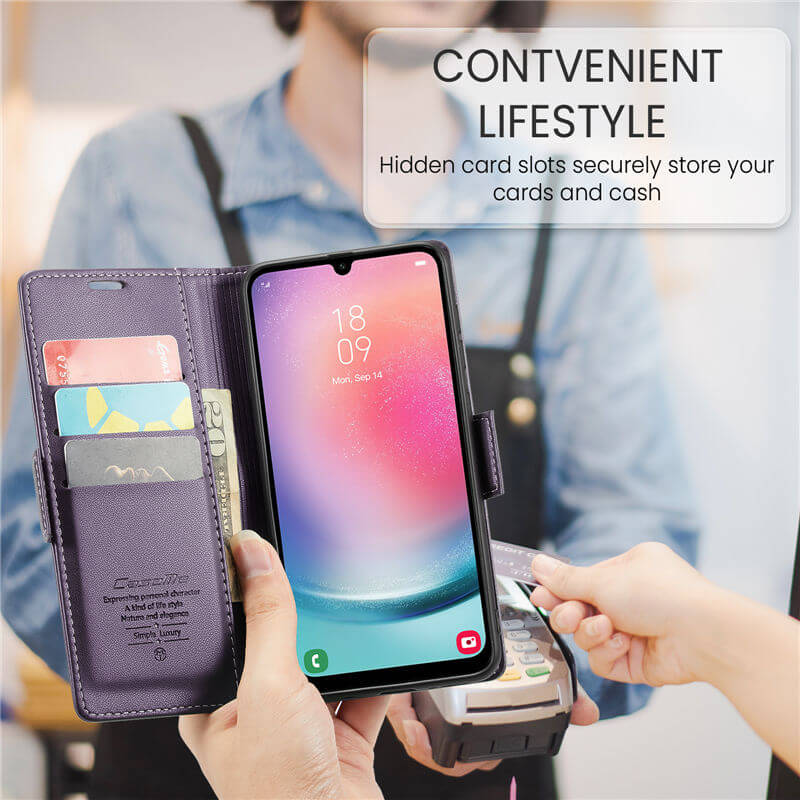 CaseMe Samsung Galaxy A24 4G Wallet RFID Blocking Magnetic Buckle Case - Image 4