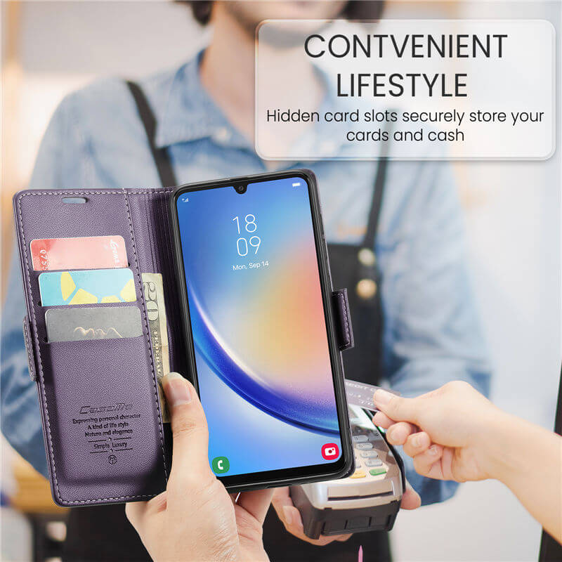 CaseMe Samsung Galaxy A34 Wallet RFID Blocking Magnetic Buckle Case - Image 4