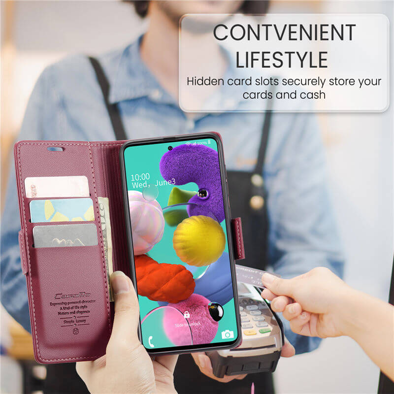 CaseMe Samsung Galaxy A51 4G Wallet RFID Blocking Magnetic Buckle Case - Image 4