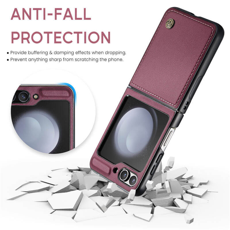 CaseMe Samsung Galaxy Z Flip5 Litchi skin PU Leather Case - Image 8