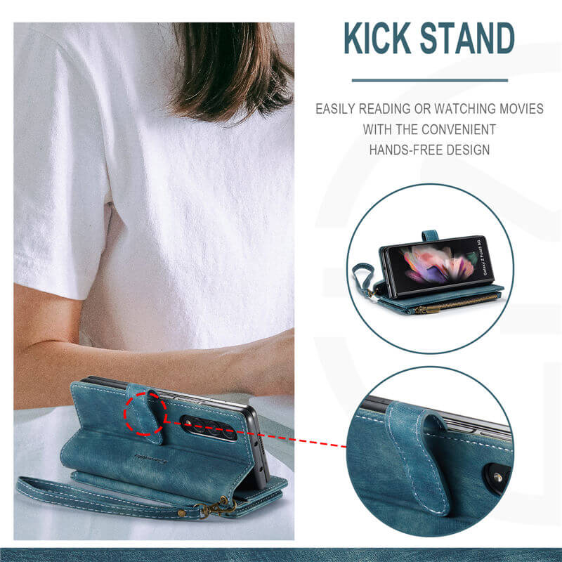 CaseMe Samsung Galaxy Z Fold3 Wallet kickstand Case with Wrist Strap - Image 4