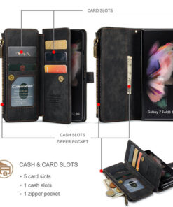 CaseMe Samsung Galaxy Z Fold3 Wallet kickstand Case with Wrist Strap - Image 3