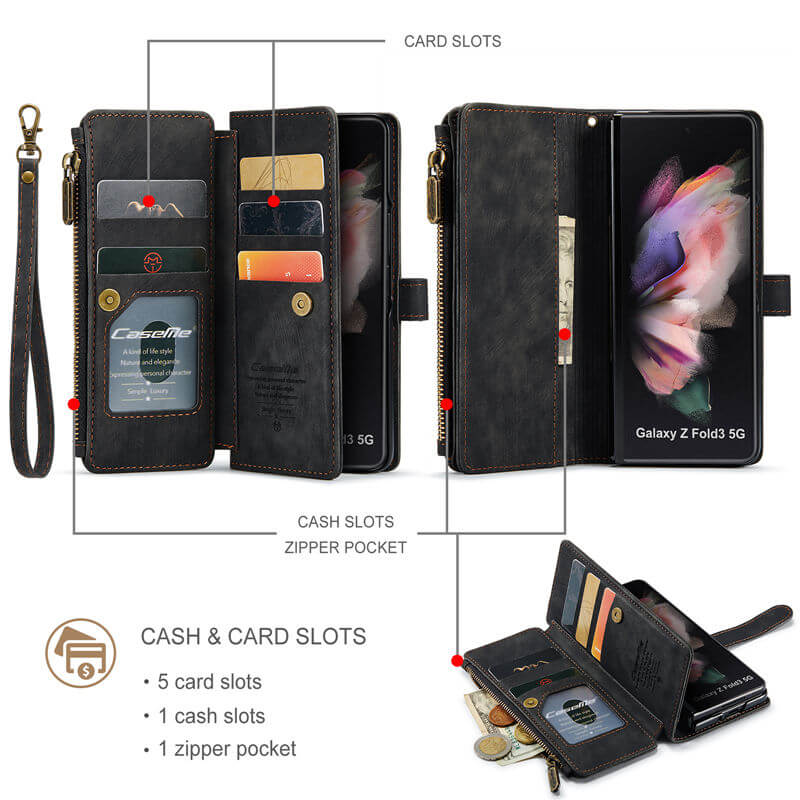 CaseMe Samsung Galaxy Z Fold3 Wallet kickstand Case with Wrist Strap - Image 3