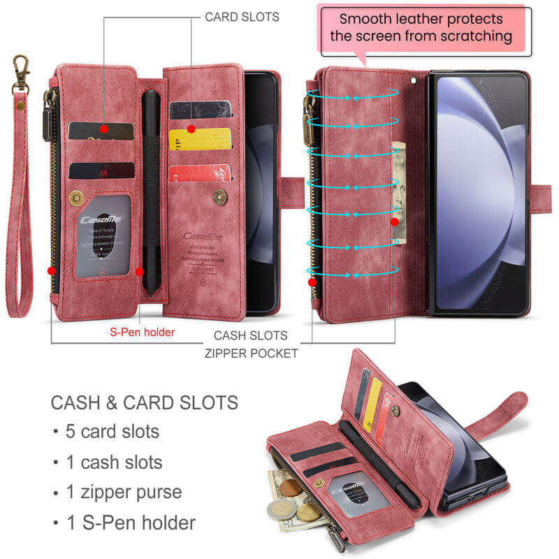 CaseMe Samsung Galaxy Z Fold5 Wallet kickstand Case with Wrist Strap - Image 4