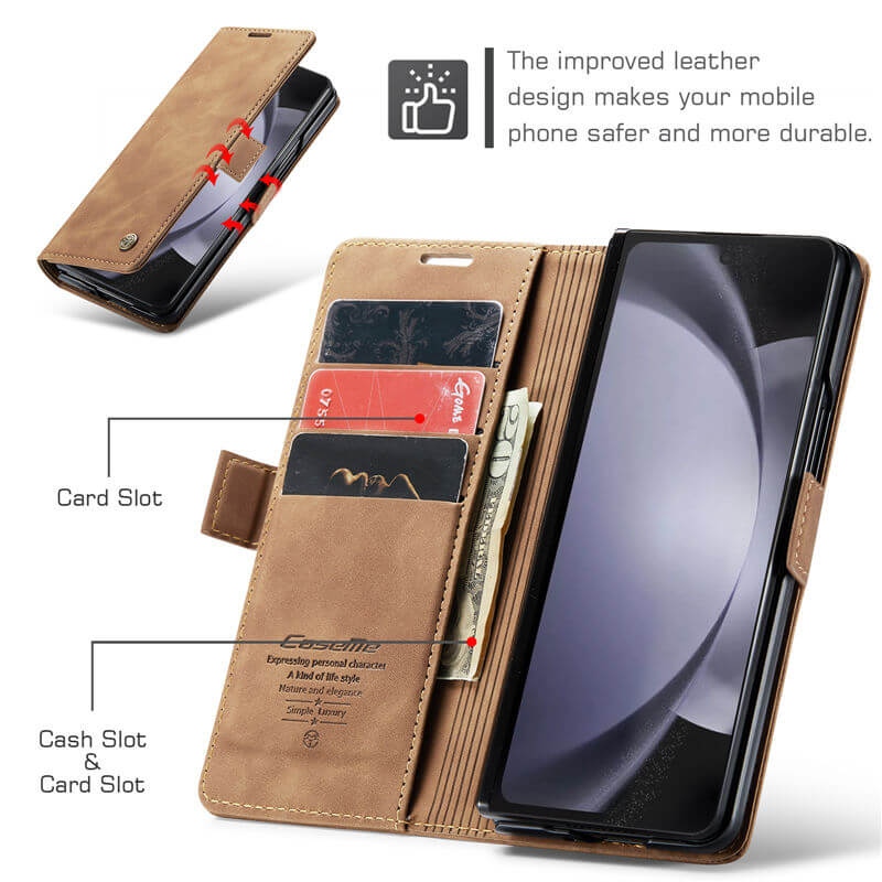CaseMe Samsung Galaxy Z Fold5 Wallet Suede Leather Case - Image 4
