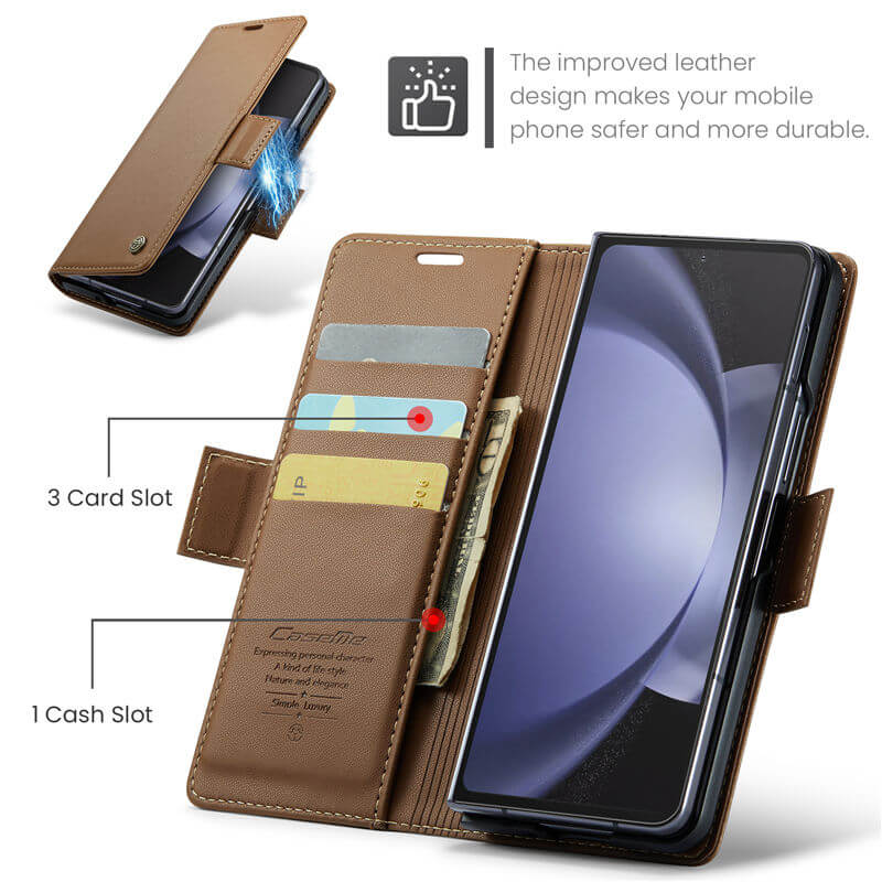CaseMe Samsung Galaxy Z Fold5 Wallet RFID Blocking Magnetic Buckle Case - Image 6