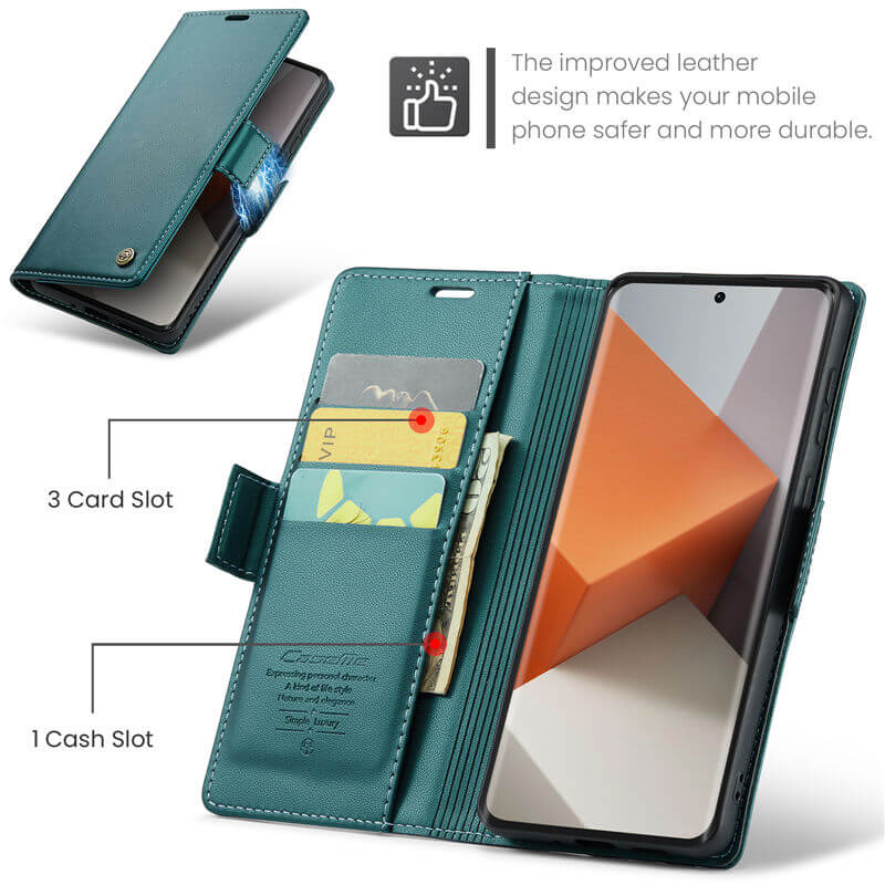 CaseMe Xiaomi Redmi Note 13 Pro Plus 5G Wallet RFID Blocking Magnetic Buckle Case - Image 4