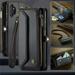 CaseMe Crossbody For Samsung Galaxy A13 Wallet Kickstand Case with RFID Blocking 10 card slots Zipper Purse