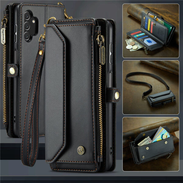 CaseMe Crossbody For Samsung Galaxy A13 Wallet Kickstand Case with RFID Blocking 10 card slots Zipper Purse