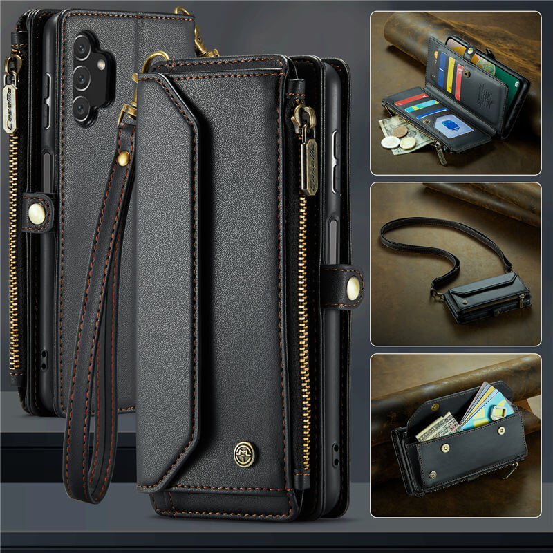 CaseMe Crossbody For Samsung Galaxy A13 Wallet Kickstand Case with RFID Blocking 10 card slots Zipper Purse