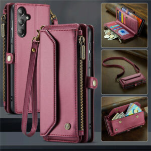 CaseMe Crossbody For Samsung Galaxy A14 Wallet Kickstand Case with RFID Blocking 10 card slots Zipper Purse