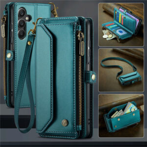 CaseMe Crossbody For Samsung Galaxy A15 Wallet Kickstand Case with RFID Blocking 10 card slots Zipper Purse