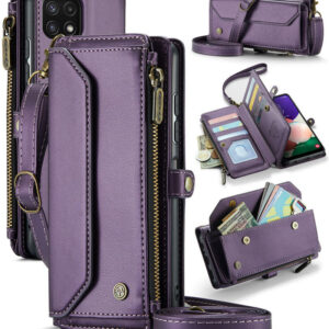 CaseMe Crossbody For Samsung Galaxy A22 5G Wallet Kickstand Case with RFID Blocking 10 card slots Zipper Purse