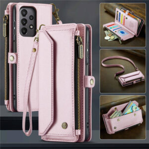 CaseMe Crossbody For Samsung Galaxy A23 Wallet Kickstand Case with RFID Blocking 10 card slots Zipper Purse