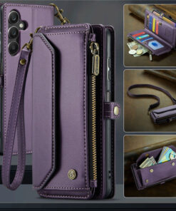 CaseMe Crossbody For Samsung Galaxy A25 Wallet Kickstand Case with RFID Blocking 10 card slots Zipper Purse