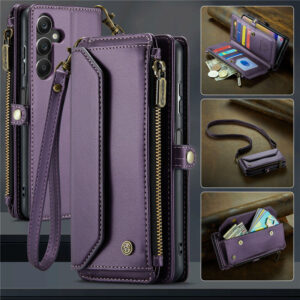 CaseMe Crossbody For Samsung Galaxy A25 Wallet Kickstand Case with RFID Blocking 10 card slots Zipper Purse