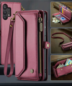 CaseMe Crossbody For Samsung Galaxy A32 5G Wallet Kickstand Case with RFID Blocking 10 card slots Zipper Purse