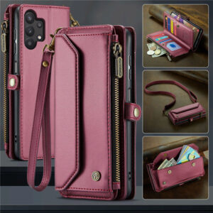 CaseMe Crossbody For Samsung Galaxy A32 5G Wallet Kickstand Case with RFID Blocking 10 card slots Zipper Purse