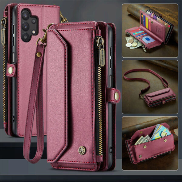 CaseMe Crossbody For Samsung Galaxy A32 5G Wallet Kickstand Case with RFID Blocking 10 card slots Zipper Purse