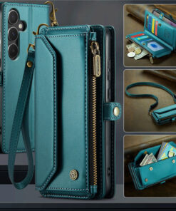 CaseMe Crossbody For Samsung Galaxy A35 Wallet Kickstand Case with RFID Blocking 10 card slots Zipper Purse
