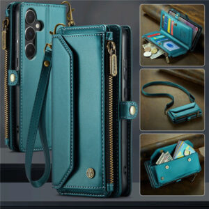 CaseMe Crossbody For Samsung Galaxy A35 Wallet Kickstand Case with RFID Blocking 10 card slots Zipper Purse