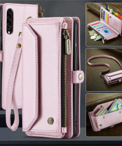 CaseMe Crossbody For Samsung Galaxy A50 Wallet Kickstand Case with RFID Blocking 10 card slots Zipper Purse