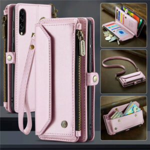 CaseMe Crossbody For Samsung Galaxy A50 Wallet Kickstand Case with RFID Blocking 10 card slots Zipper Purse