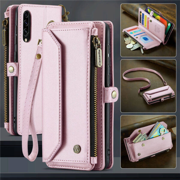 CaseMe Crossbody For Samsung Galaxy A50 Wallet Kickstand Case with RFID Blocking 10 card slots Zipper Purse