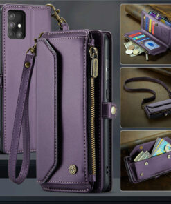 CaseMe Crossbody For Samsung Galaxy A51 4G Wallet Kickstand Case with RFID Blocking 10 card slots Zipper Purse