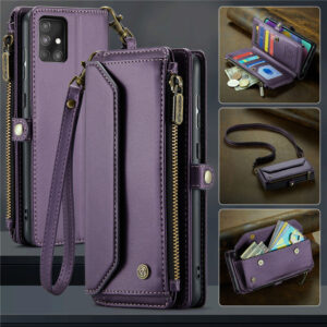 CaseMe Crossbody For Samsung Galaxy A51 4G Wallet Kickstand Case with RFID Blocking 10 card slots Zipper Purse