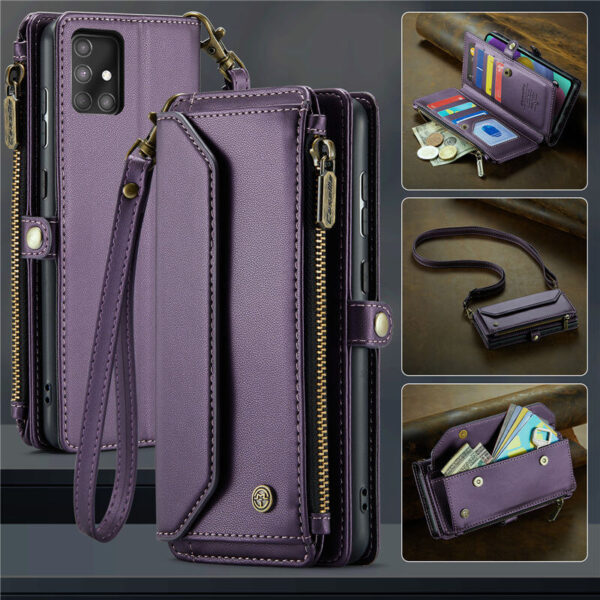 CaseMe Crossbody For Samsung Galaxy A51 4G Wallet Kickstand Case with RFID Blocking 10 card slots Zipper Purse