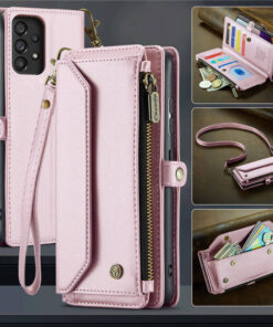 CaseMe Crossbody For Samsung Galaxy A52 Wallet Kickstand Case with RFID Blocking 10 card slots Zipper Purse
