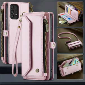 CaseMe Crossbody For Samsung Galaxy A52 Wallet Kickstand Case with RFID Blocking 10 card slots Zipper Purse