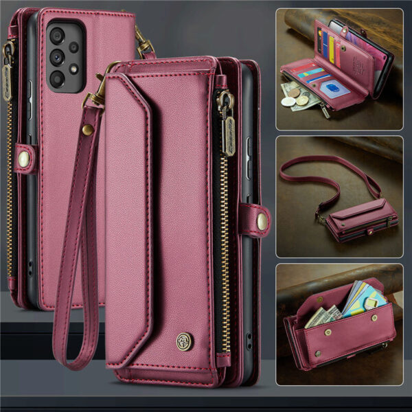 CaseMe Crossbody For Samsung Galaxy A53 5G Wallet Kickstand Case with RFID Blocking 10 card slots Zipper Purse
