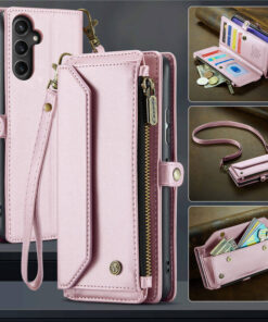 CaseMe Crossbody For Samsung Galaxy A54 Wallet Kickstand Case with RFID Blocking 10 card slots Zipper Purse