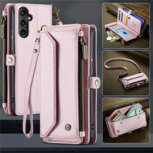 CaseMe Crossbody For Samsung Galaxy A54 Wallet Kickstand Case with RFID Blocking 10 card slots Zipper Purse