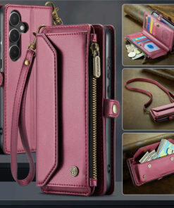 CaseMe Crossbody For Samsung Galaxy A55 Wallet Kickstand Case with RFID Blocking 10 card slots Zipper Purse