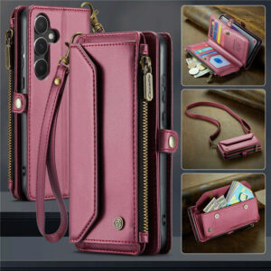 CaseMe Crossbody For Samsung Galaxy A55 Wallet Kickstand Case with RFID Blocking 10 card slots Zipper Purse