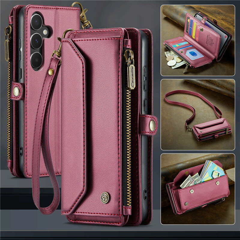CaseMe Crossbody For Samsung Galaxy A55 Wallet Kickstand Case with RFID Blocking 10 card slots Zipper Purse