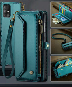 CaseMe Crossbody For Samsung Galaxy A71 4G Wallet Kickstand Case with RFID Blocking 10 card slots Zipper Purse