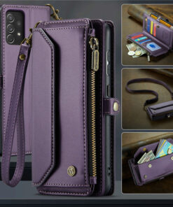CaseMe Crossbody For Samsung Galaxy A72 Wallet Kickstand Case with RFID Blocking 10 card slots Zipper Purse