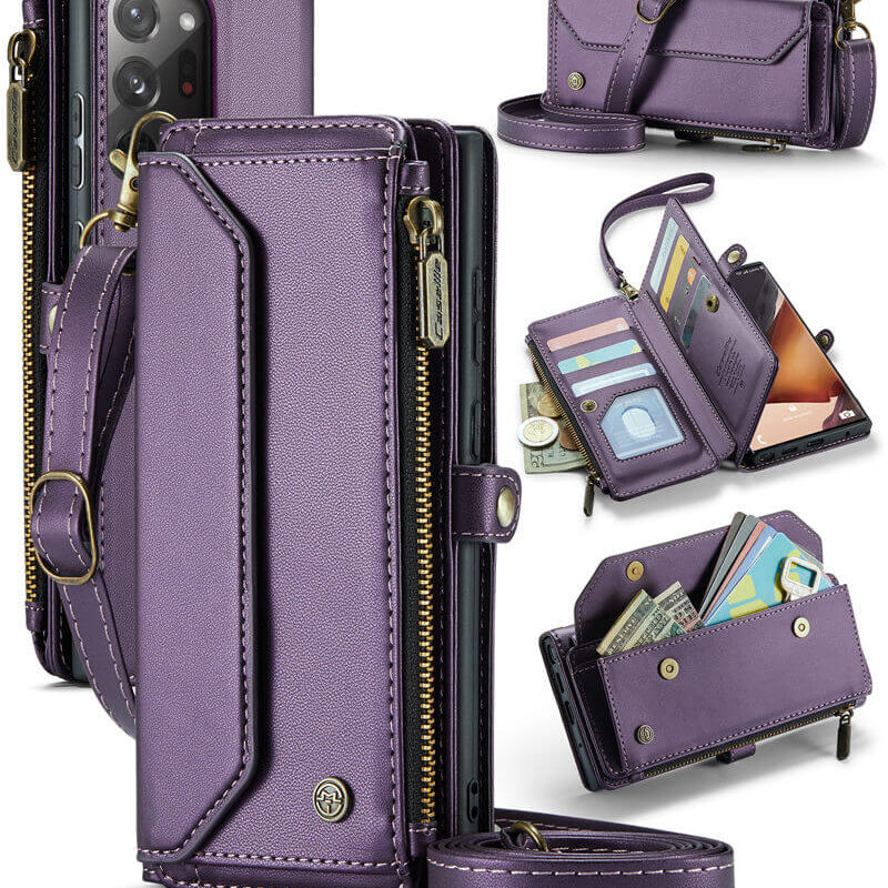 CaseMe Crossbody For Samsung Galaxy Note 20 Ultra Wallet Kickstand Case with RFID Blocking 10 card slots Zipper Purse Support Wireless Charging