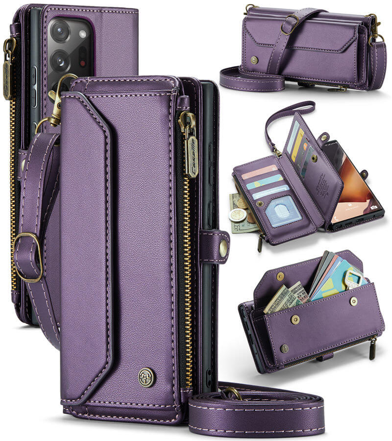 CaseMe Crossbody For Samsung Galaxy Note 20 Ultra Wallet Kickstand Case with RFID Blocking 10 card slots Zipper Purse Support Wireless Charging