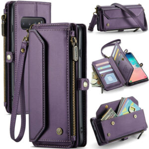 CaseMe Crossbody For Samsung Galaxy S10 Plus Wallet Kickstand Case with RFID Blocking 10 card slots Zipper Purse Support Wireless Charging