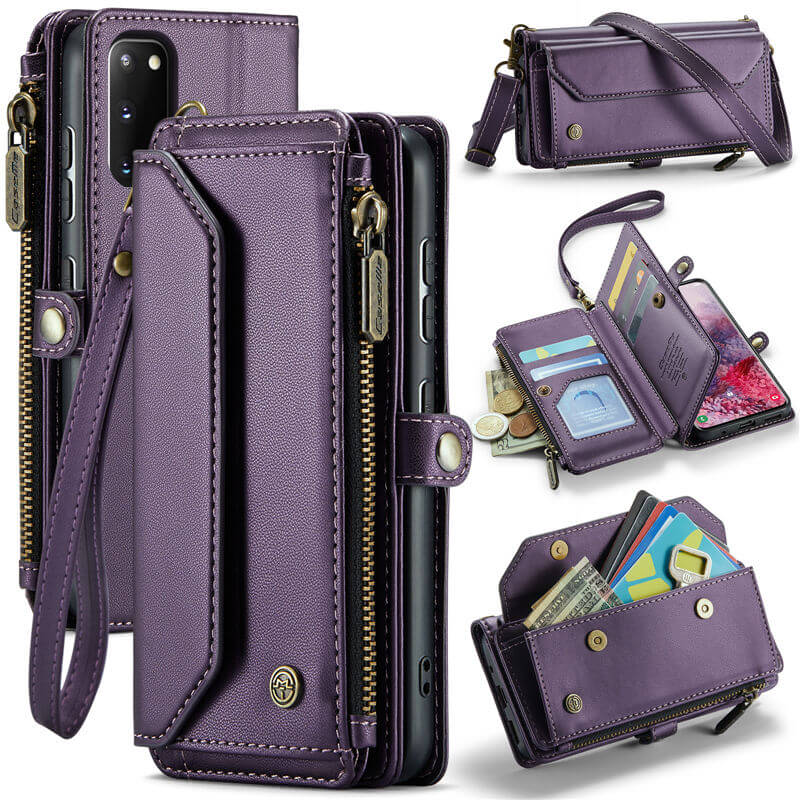 CaseMe Crossbody For Samsung Galaxy S20 Wallet Kickstand Case with RFID Blocking 7 card slots Zipper Purse Support Wireless Charging